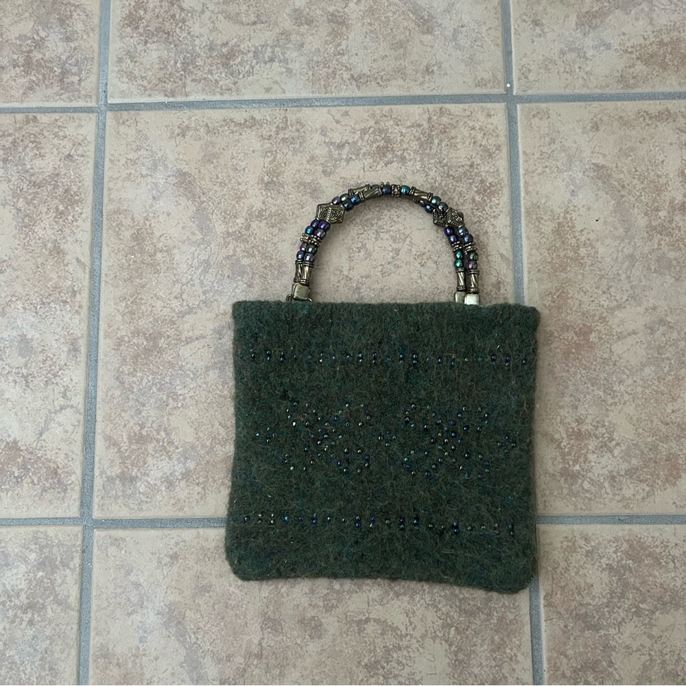 Chic Olive Beaded Shoulder Bag